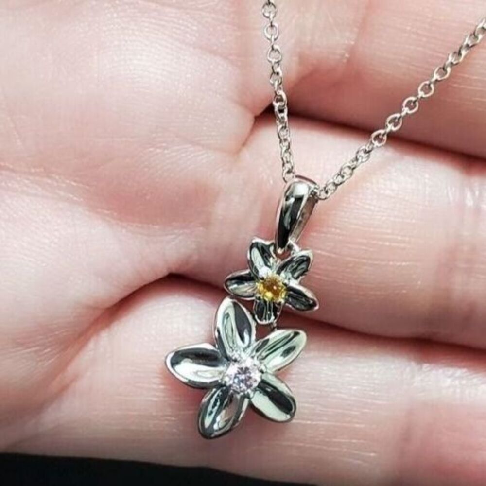 Lorenzo white gold over sterling flower necklace 20" Pink Yellow